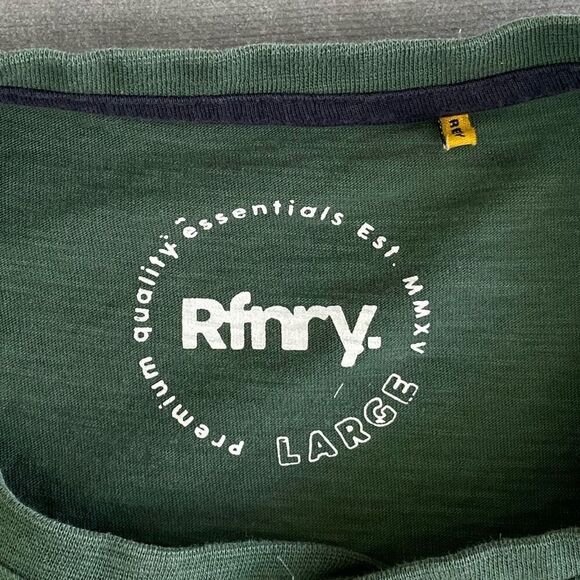 Refinery T-Shirt Mens Large Green Henley Raw Hem Tee Casual Outdoors Streetwear - Picture 5 of 9